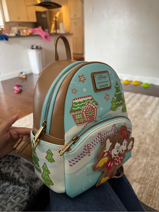 Disney Loungefly Light Blue Holiday Mickey & Minnie Mini Backpack